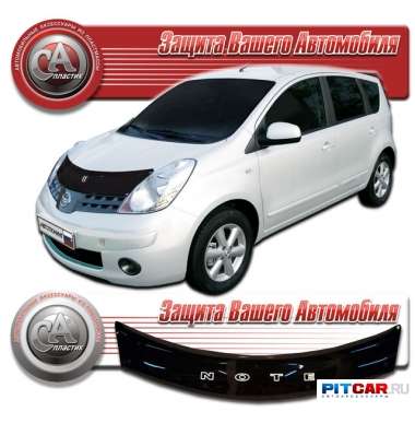 Дефлектор капота Nissan Note (2005-2008), кузов E11 до рестайлинга, черный, СА-Пластик