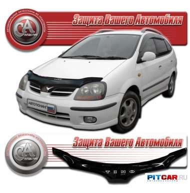 Дефлектор капота Nissan Tino (1998-2003), кузов V10, черный, СА-Пластик