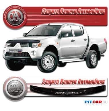 Дефлектор капота Mitsubishi L200 (2007-), черный, СА-Пластик