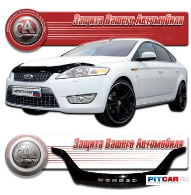 Дефлектор капота Ford Mondeo IV (2007-2010) длинный, черный, СА-Пластик