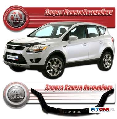 Дефлектор капота Ford Kuga (2008-) длинный, черный, СА-Пластик