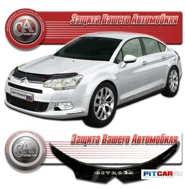 Дефлектор капота Citroen C5 II (2008-) длинный, черный, СА-Пластик
