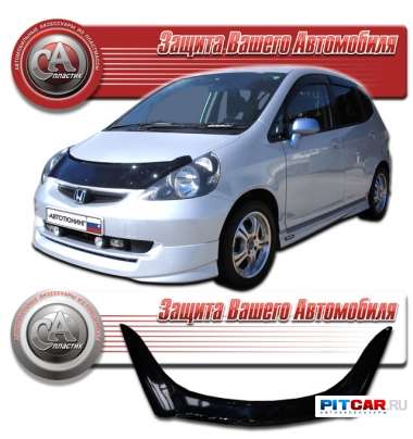 Дефлектор капота Honda Jazz I (2001-2008), черный, СА-Пластик