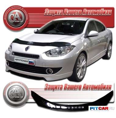 Дефлектор капота Renault Fluence (2010-), черный, СА-Пластик