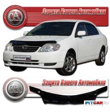 Дефлектор капота Toyota Corolla (2001-2006), кузов E12 SD\WAG длинный, черный, СА-Пластик