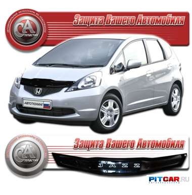 Дефлектор капота Honda Jazz II (2008-), черный, СА-Пластик