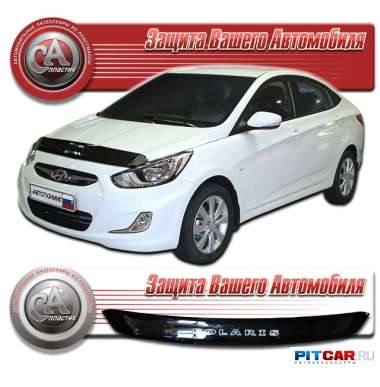 Дефлектор капота Hyundai Solaris (2010-), черный, СА-Пластик