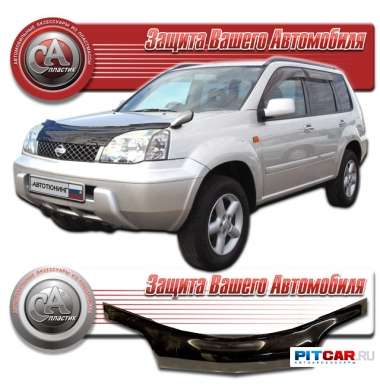 Дефлектор капота Nissan X-Trail (2001-2006), кузов T-30 длинный, черный, СА-Пластик