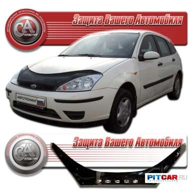 Дефлектор капота Ford Focus I (1998-2004) длинный, черный, СА-Пластик