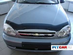 Дефлектор капота для Chevrolet Lanos (2004-), черный, Sim