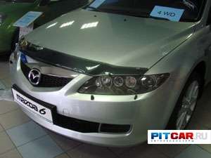 Дефлектор капота для Mazda 6 (2002-2008), черный, Sim