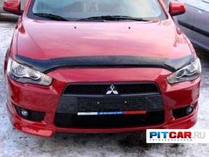 Дефлектор капота для Mitsubishi Lancer X (2007-), черный, Sim