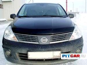 Дефлектор капота для Nissan Tiida (2007-), черный, Sim